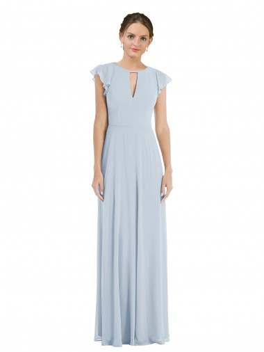 Buy Long Sea Glass Flutter Sleeves A-Line V-Back Formal Evening Dress