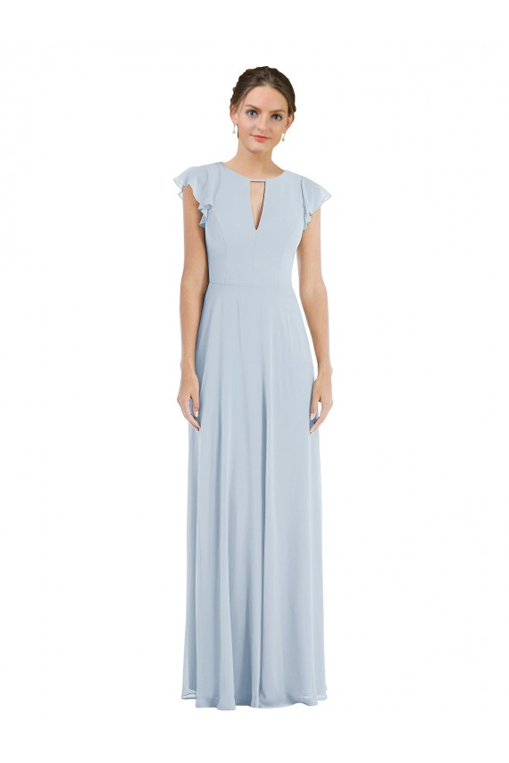 Buy Long Sea Glass Flutter Sleeves A-Line V-Back Formal Evening Dress