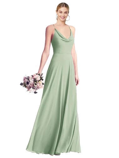Buy Long Sage Sleeveless A-Line Open Back Evening Dress