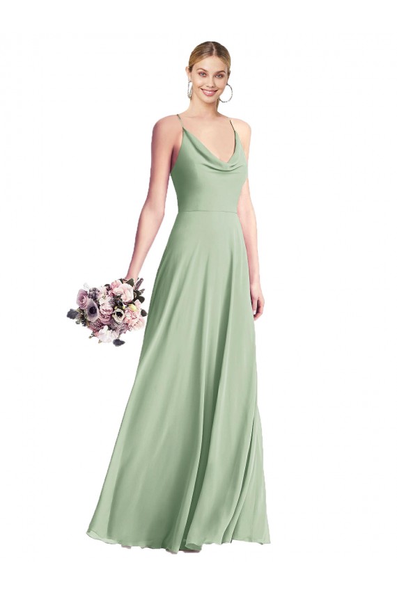 Buy Long Sage Sleeveless A-Line Open Back Evening Dress