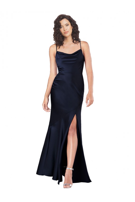 Buy Long Dark Navy Sleeveless A-Line Black Tie Evening Dress