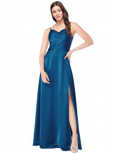 Buy Long Peacock Blue Sleeveless A-Line Low Back Formal Evening Dress
