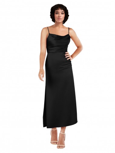 Buy Tea Length Black Sleeveless A-Line Formal Evening Dress