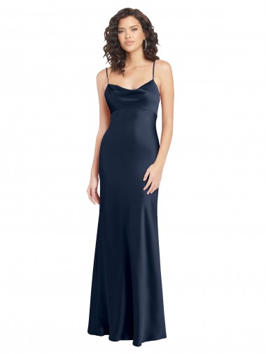 Buy Long Dark Navy Sleeveless A-Line Open Back Black Tie Evening Dress