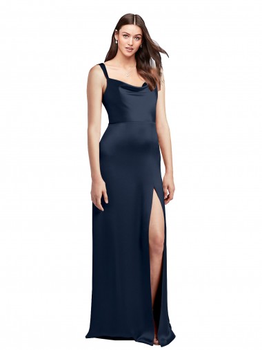 Buy Long Dark Navy Sleeveless A-Line Low Back Side Slit Formal Evening Dress