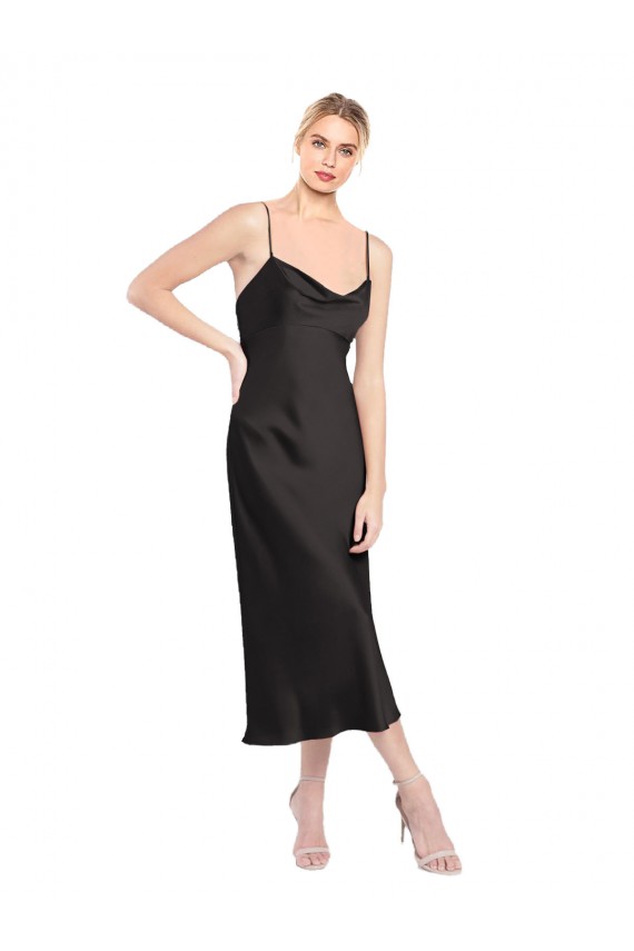 Buy Midi Length Black Sleeveless A-Line Low Back Formal Evening Dress