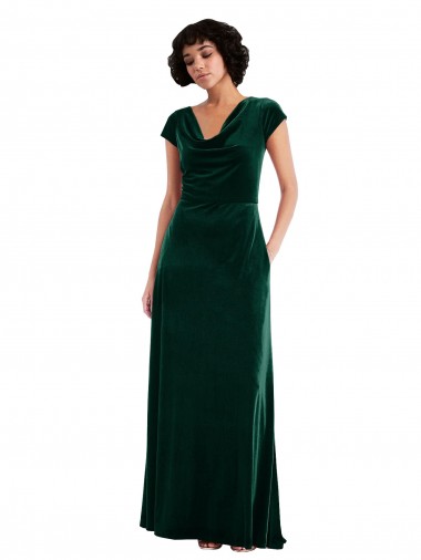 Buy Long Dark Green Cap Sleeves A-Line Black Tie Evening Dress