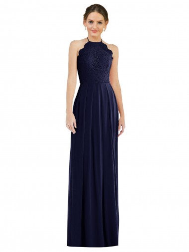 Buy Long Dark Navy Sleeveless A-Line Open Back Semi Formal Evening Dress