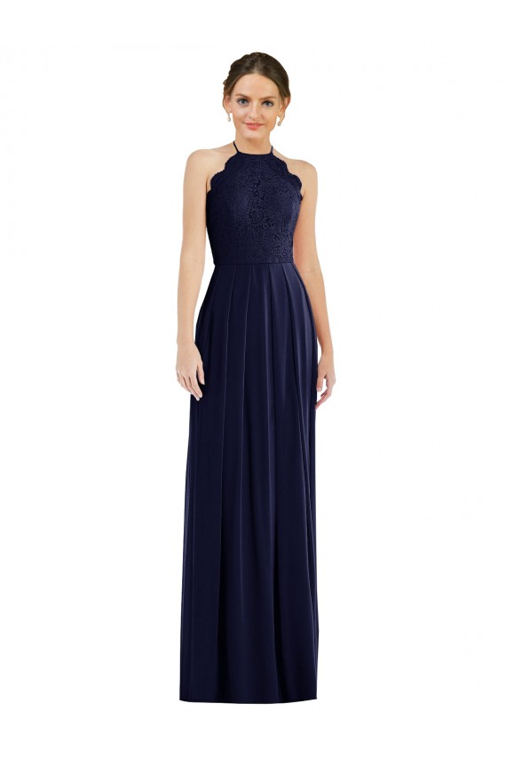 Buy Long Dark Navy Sleeveless A-Line Open Back Semi Formal Evening Dress