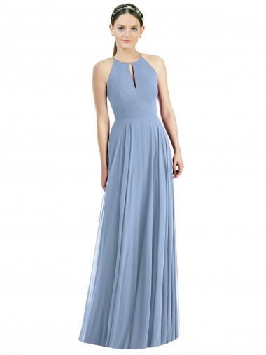 Buy Long Dusty Blue Sleeveless A-Line Semi Formal Evening Dress