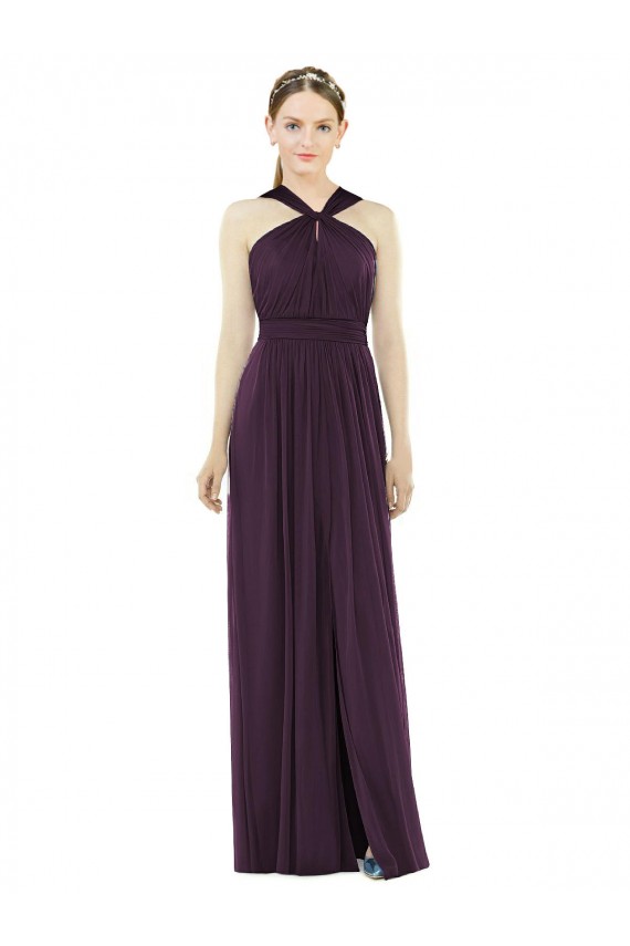 Buy Long Grape Sleeveless A-Line V-Back Semi Formal Evening Dress