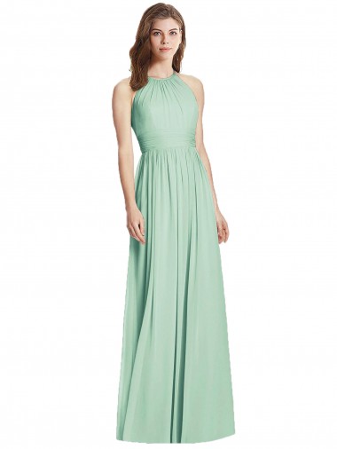 Buy Long Mint Green Sleeveless A-Line Open Back Semi Formal Evening Dress