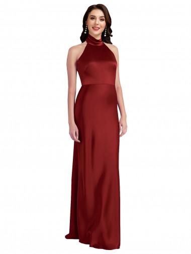 Buy Long Burgundy Sleeveless A-Line Open Back Black Tie Evening Dress