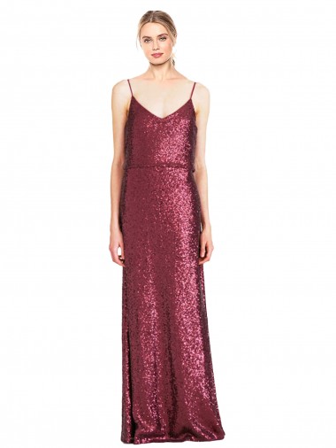 Buy Long Burgundy Sleeveless A-Line Sequin Formal Evening Dress