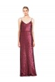 Buy Long Burgundy Sleeveless A-Line Sequin Formal Evening Dress