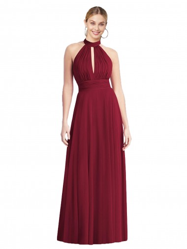Buy Long Burgundy Sleeveless A-Line Open Back Soft Chiffon Semi Formal Evening Dress