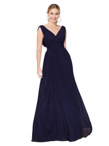 Buy Long Dark Navy Sleeveless A-Line Soft Chiffon Formal Evening Dress