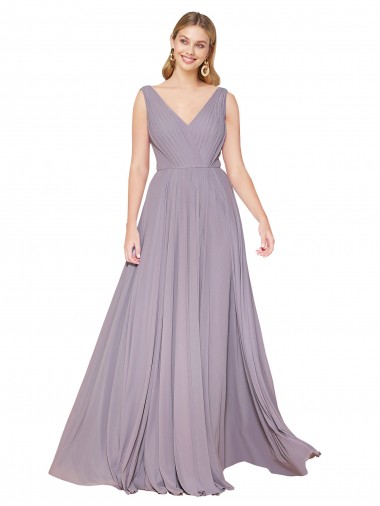 Buy Long Dusty Rose Sleeveless A-Line V-Back Formal Evening Dress