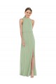 Buy Long Smoke Green Sleeveless A-Line Semi Formal Evening Dress
