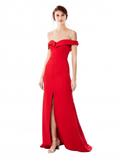 Buy Long Red Sleeveless A-Line High Slit Evening Dress