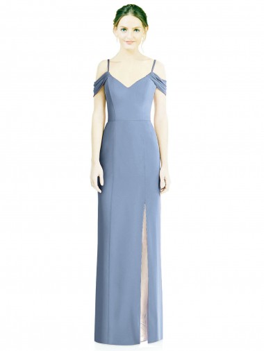 Buy Long Dusty Blue Cold Shoulder A-Line Open Back Formal Evening Dress