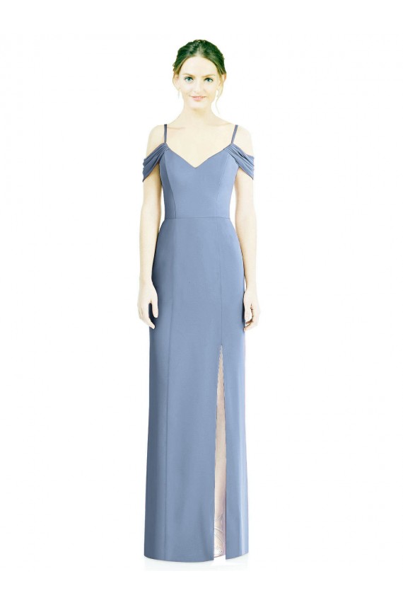 Buy Long Dusty Blue Cold Shoulder A-Line Open Back Formal Evening Dress