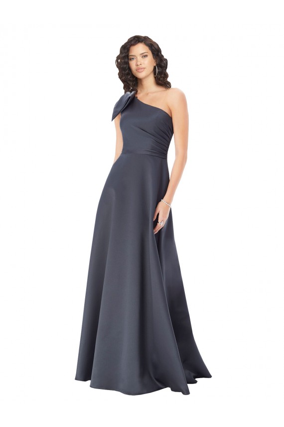 Buy Long Slate Grey Sleeveless A-Line Satin Formal Evening Dress