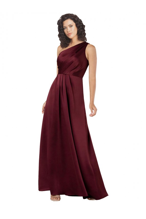Buy Long Burgundy Sleeveless A-Line Silky Satin Formal Evening Dress
