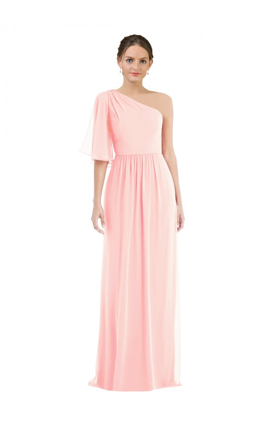 Buy Long Pink Bell Sleeves A-Line Semi Formal Evening Dress