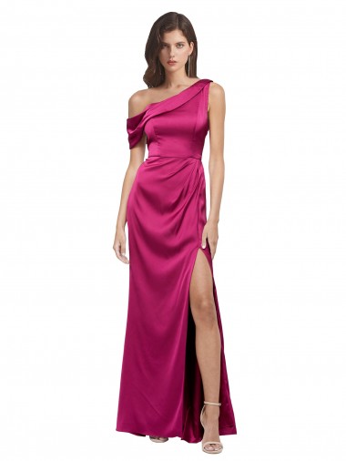 Buy Long Fuchsia Sleeveless A-Line Side Slit Evening Dress