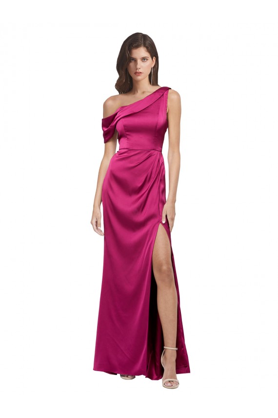 Buy Long Fuchsia Sleeveless A-Line Side Slit Evening Dress