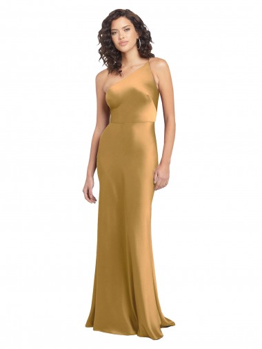 Buy Long Gold Sleeveless A-Line Stretch Satin Formal Evening Dress