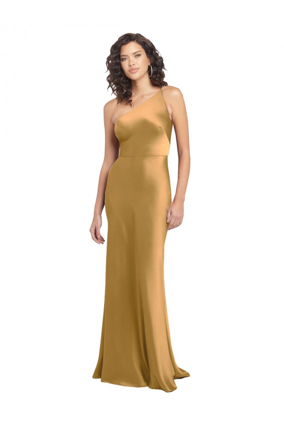 Buy Long Gold Sleeveless A-Line Stretch Satin Formal Evening Dress