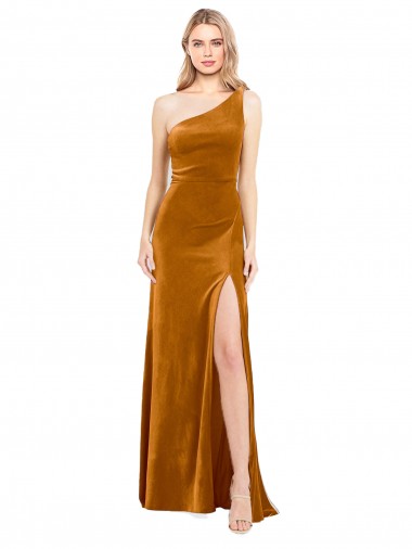 Buy Long Gold Sleeveless A-Line Stretch Velvet Formal Evening Dress