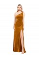 Buy Long Gold Sleeveless A-Line Stretch Velvet Formal Evening Dress