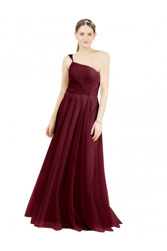 Buy Long Burgundy Sleeveless A-Line Tulle Semi Formal Evening Dress
