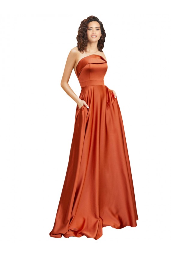 Buy Sweep Train Burnt Orange Sleeveless A-Line Low Back Formal Evening Dress