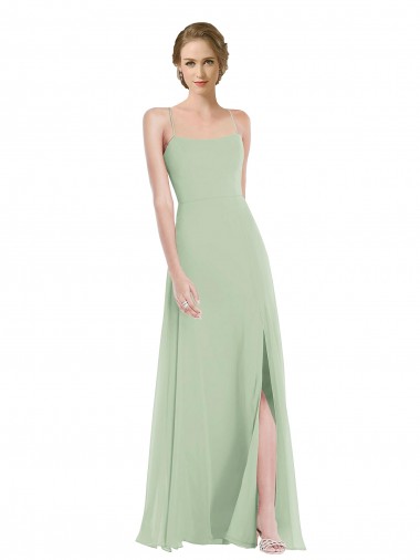 Buy Long Sage Sleeveless A-Line Open Back Front Slit Semi Formal Evening Dress