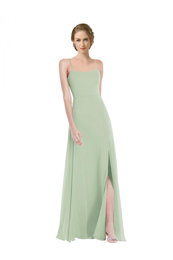 Buy Long Sage Sleeveless A-Line Open Back Front Slit Semi Formal Evening Dress