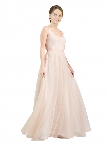 Buy Long Pink Sleeveless A-Line Open Back Tulle Semi Formal Evening Dress