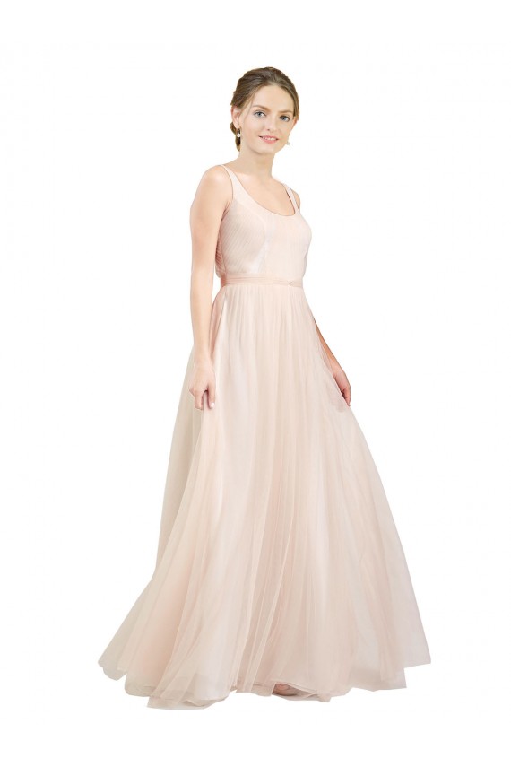 Buy Long Pink Sleeveless A-Line Open Back Tulle Semi Formal Evening Dress