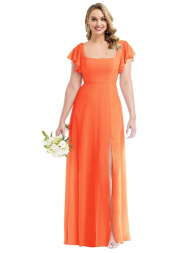 Buy Long Tangerine Tango Flutter Sleeves A-Line Open Back Semi Formal Evening Dress
