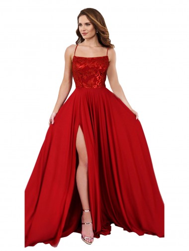 Buy Long Red Sleeveless A-Line Open Back Semi Formal Evening Dress