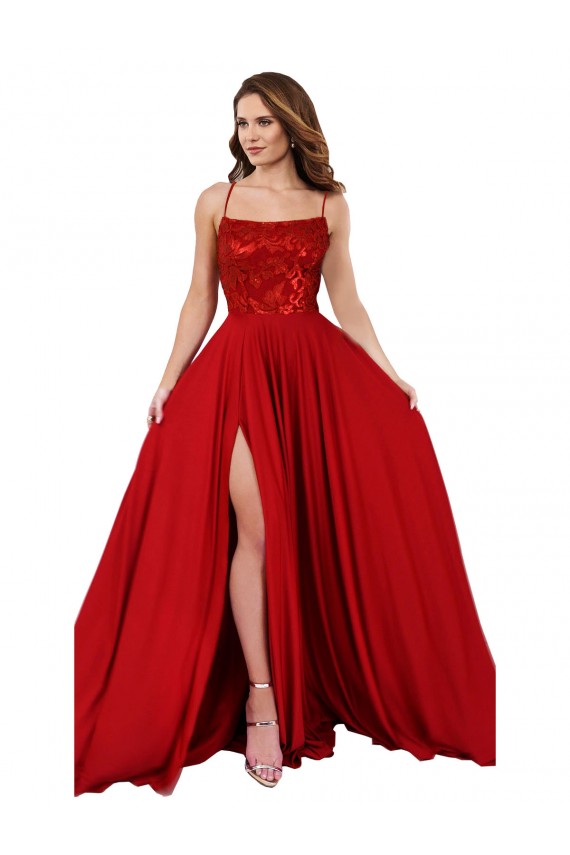 Buy Long Red Sleeveless A-Line Open Back Semi Formal Evening Dress