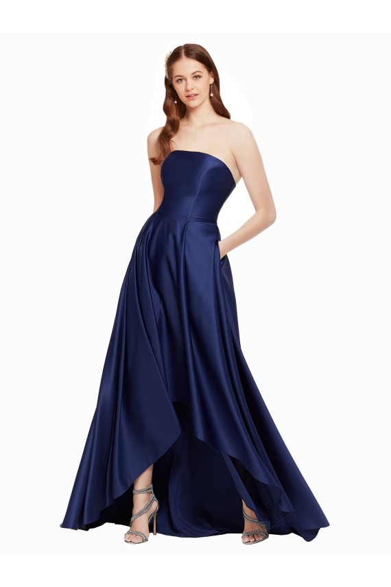 Buy Long Dark Navy Sleeveless A-Line Low Back High Low Evening Dress