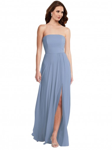 Buy Long Dusty Blue Sleeveless A-Line Soft Chiffon Semi Formal Evening Dress
