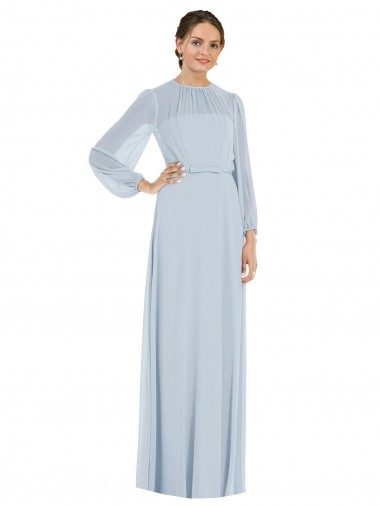 Buy Long Sea Glass Puff Sleeves A-Line Keyhole Back Formal Evening Dress