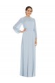 Buy Long Sea Glass Puff Sleeves A-Line Keyhole Back Formal Evening Dress