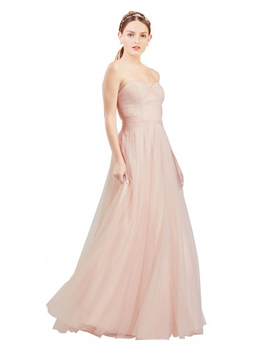 Buy Long Pink Sleeveless A-Line Open Back Tulle Semi Formal Dress