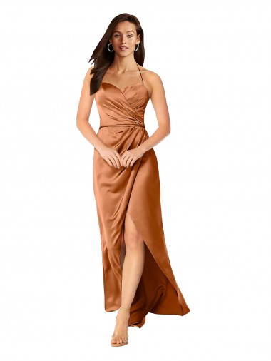 Buy Long Orange Sleeveless A-Line Low Back High Low Evening Dress